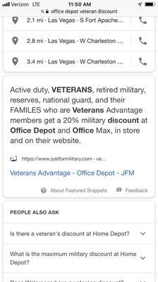 VETERANS....EVERY time you buy here, they tell you they don't have a Veterans discount. Show this to them. I purchase here for my business.