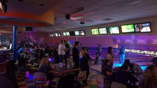 Packed bowling alley!