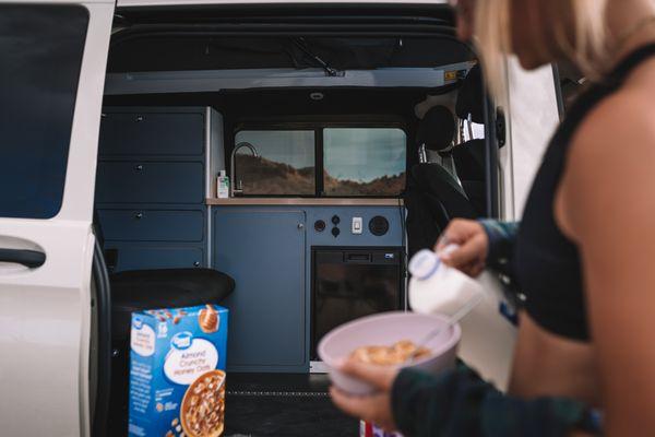 Check out our Mercedes-Benz Metris camper van, complete with a pop-up roof!