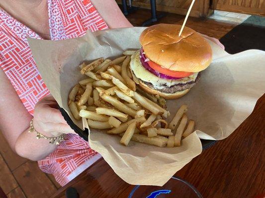 O'Brady burger with fries.