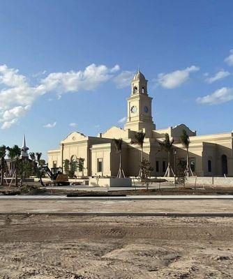 McAllen Texas temple more pictures and videos can be found in Temple videos.com and templescoop.com palm trees being installed