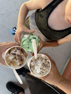 Cold treats. Single scoop mint chocolate chip, Reece's flurry and cookie dough flurry