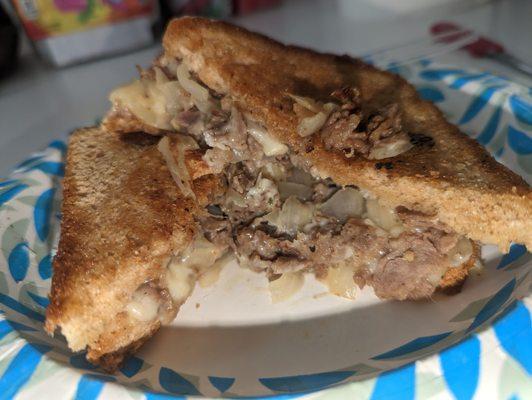 Philly Steak Grilled Cheese with onions and Cheddar!!!!