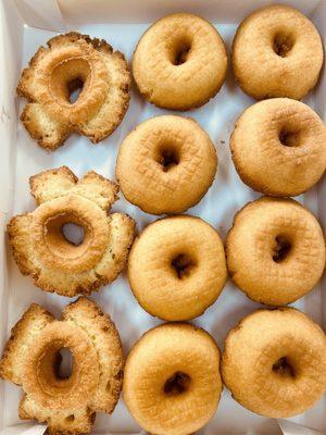 Old-fashioned sour cream donuts and original cake donuts