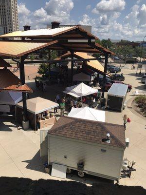 Aerial view of the farmers market, from the hamlin parking structure (first hour free) and steps away from the market.