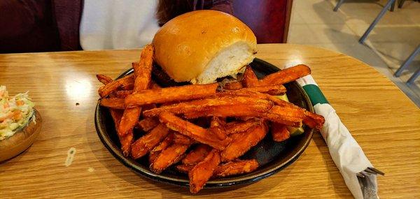 Impossible Burger and sweet potato fries