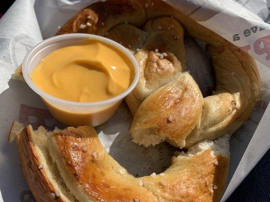 Pretzel with Cheddar Cheese Dip.