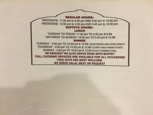 Hours and buffet info