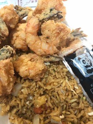 Shrimp fried rice and fried shrimp