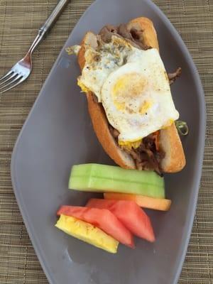 Steak sandwich with Egg.