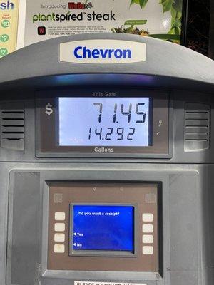 Filled gas tank with 93 octane - end price