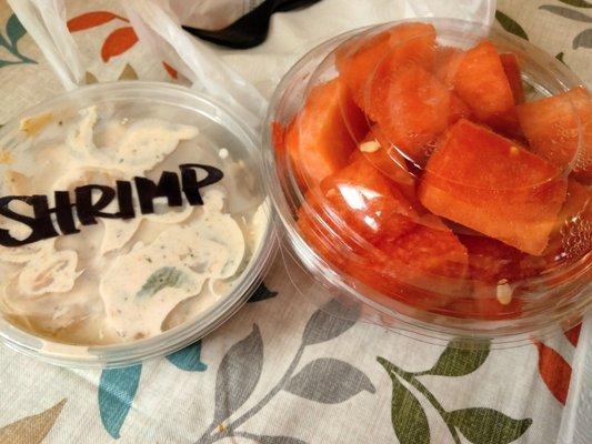 Shrimp salad and watermelon