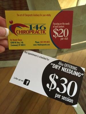 Chiropractic Care - $20/visit Dry Needling - $30/session Massage Therapy (LMT)