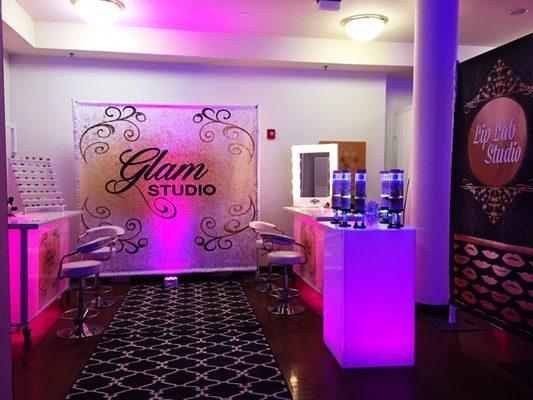 Glam studio for Ally's Bat Mitzvah. Airbrush & flash tattoos, gems and make your own lip balm!