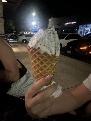 Cookies and cream in a regular cone