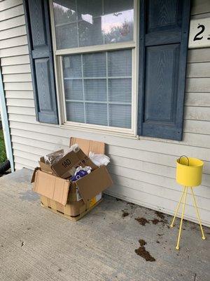 Trash from inside was brought out to the porch and left there to bring bugs and ants.