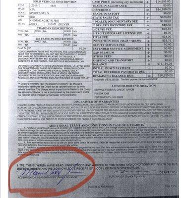 Manager aware of purchase order, also notice the documentary fee which was added without prior disclosure