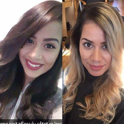 From dark to light. Full balayage and long layered haircut.