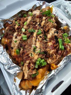 Loaded BBQ fries with meat choice (pulled pork)!