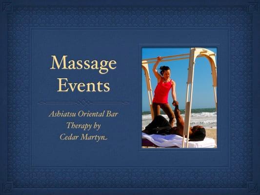 Ashiatsu Oriental Bar Therapy available for events.