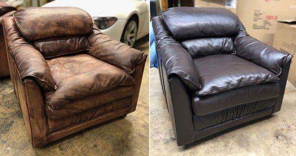 Brown chair leather color restoration.