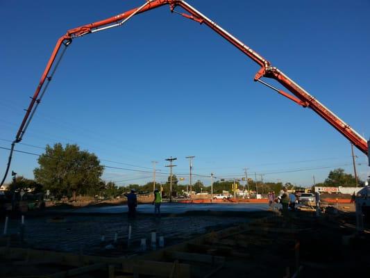 The concrete pump puts the concrete in place