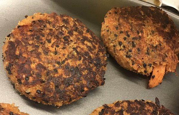 fresh batch of sweet potato and quinoa of June patties.