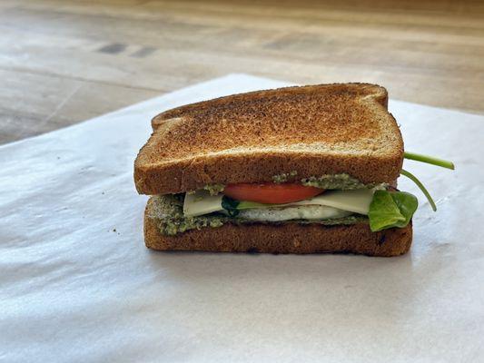 S5. Toasted Sandwich with Pesto, Egg, Mozzarella, Tomato and Spinach