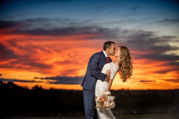 Vivid sunset wedding photography in North Carolina.