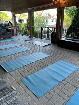 Getting ready for a patio yoga group class