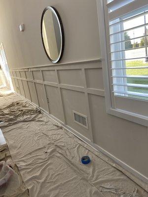 Wainscoting installed, and painted.