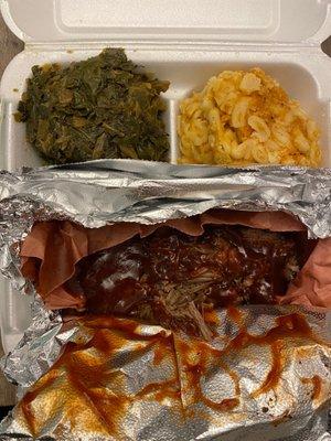 Beef brisket, Mac & Cheese, Collard Greens