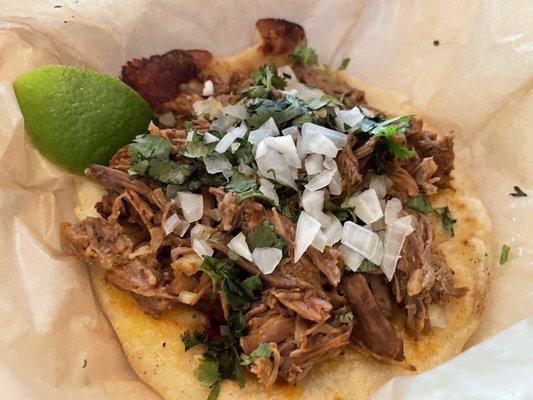 Pupusa topped with birria ... delicious!! Special $5