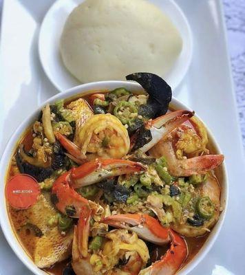 Seafood okra with pounded yam