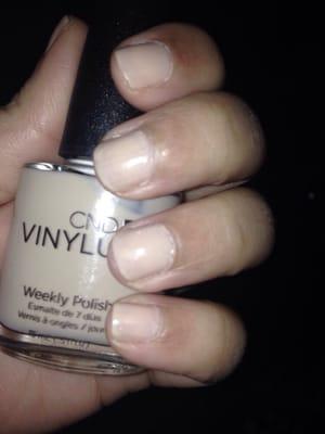 Got Vinylux online...supposed 2 last 10 days & had them apply when I got my mani....luv the nude color - Powder My Nose!!