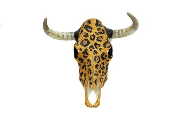 Leopard Swarovski Crystal Encrusted Steer Skull