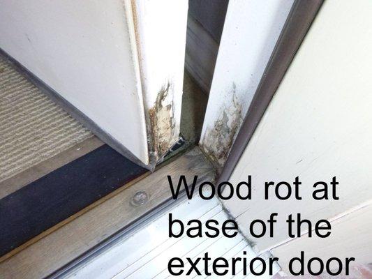 Inspecting: Wood rot at base of exterior door