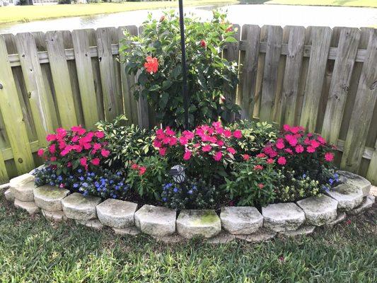 Back yard annual bed designed and maintained by Annie's Garden Shed!