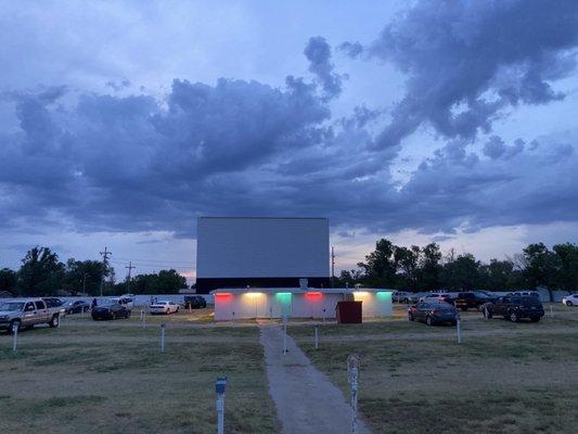 Dusk from the back of the drive-in.