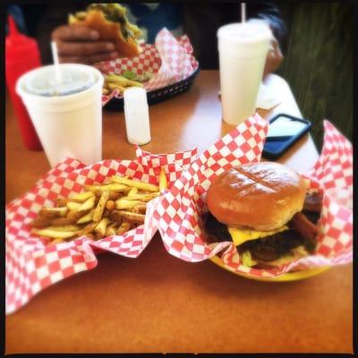 Jumbo Joe's Cheeseburger, fries and drink. DELICIOUS!