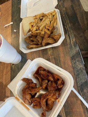 Boneless wings and cheese fries