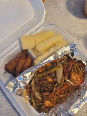 Shrimp, plantain, yuca