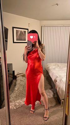 Lisha added a slit to this dress and made it so sexy and glamorous! Miracle worker!