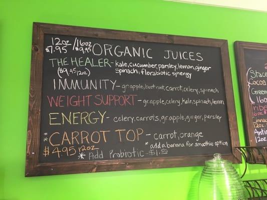 Juice menu