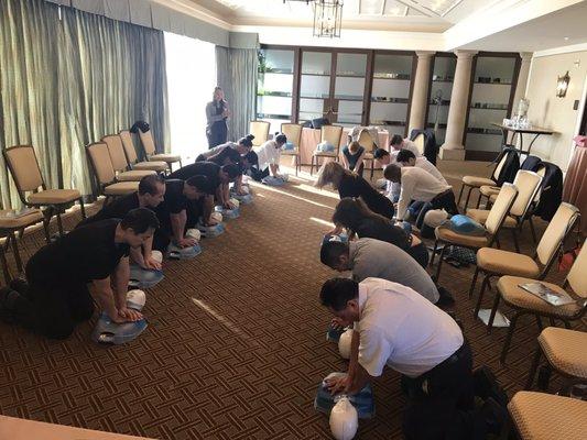 This class was done at a hotel. We teach at many locations. What a great idea to learn how to save lives.