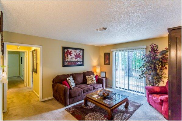 Living room area at Ridgewood apartments in Hot Springs, Arkansas.