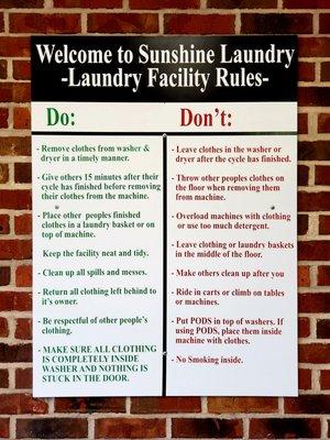 Rules at SUNSHINE COIN LAUNDRY in Thomaston, Georgia.