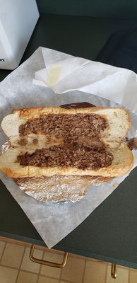 Bread with steak and cheese. As you can see, it's all bread.