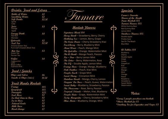 Our menu and best prices around!! Walk in and choose your hookah.