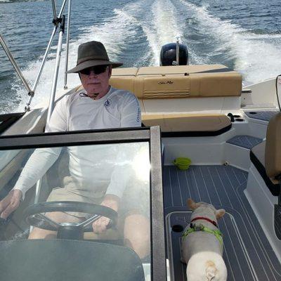 Capt. Bob at the helm. I've been piloting boats for over 50 years.